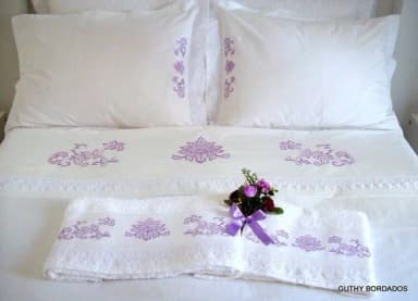 Kit Coordenado Cama e Banho Bordado