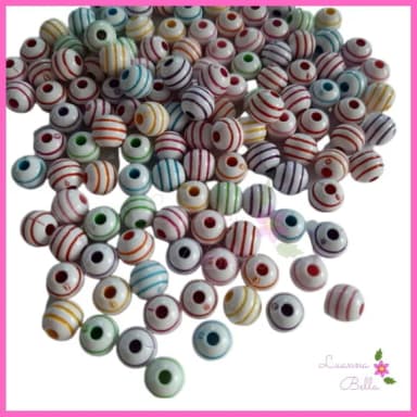 Missanga Bolinha Riscadinha Varias Cores - Pct c/100 unids