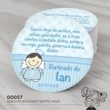 Adesivo Redondo Oração Santo Anjo - 00027