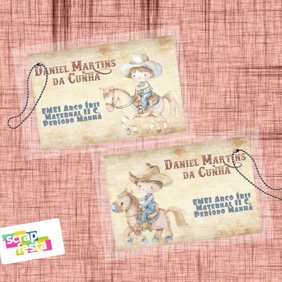 Cartão Identificação Mochila/lancheira Country Cavalo Cute