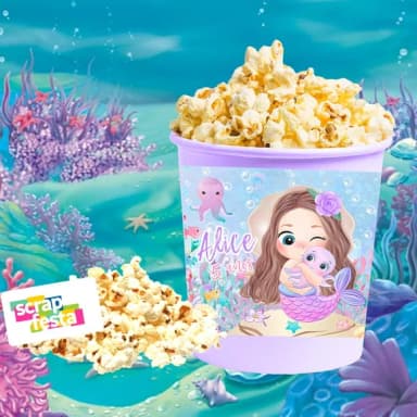 30 Balde Pipoca 1 Litro Personalizado Vinil Festa Sereia