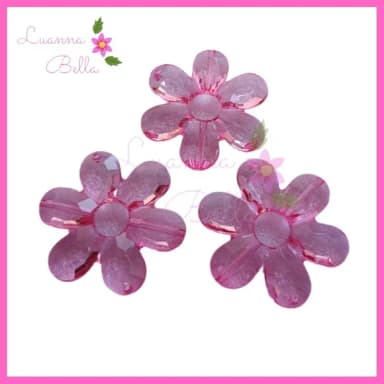 Flor de Acrílico c/2 furos passante Rosa- Pct 8 Unidades