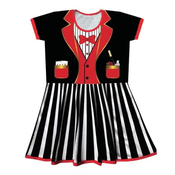 Vestido infantil Fantasia Mágica Ilusionista com Gravata Borboleta e Cartas de Baralho