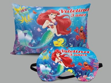 Kit Almofada e Mascara de Dormir para lembrancinhas da Sereia Ariel