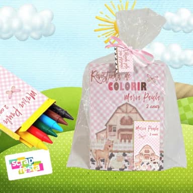 Revista Colorir+embalagem+giz Cera Festa Fazendinha Aquarela