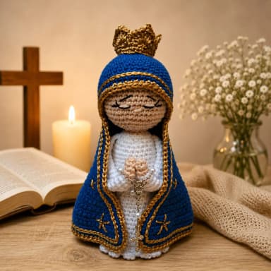 Nossa Senhora Aparecida Decoração em Crochê Amigurumi Catolicismo Fé