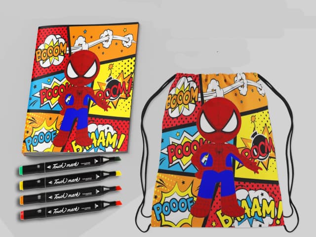 Kit Mochila e Revista de colorir para lembrancinhas do Homem Aranha Baby