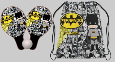 Kit Mochila e Raquete ping pong personalizada do Batman Baby
