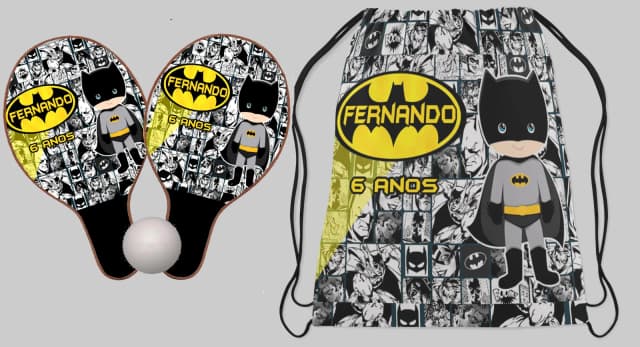 Kit Mochila e Raquete ping pong personalizada do Batman Baby
