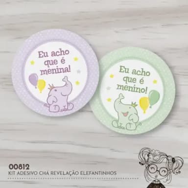Kit Adesivos Redondos Chá Revelação Elefantinhos - 00812