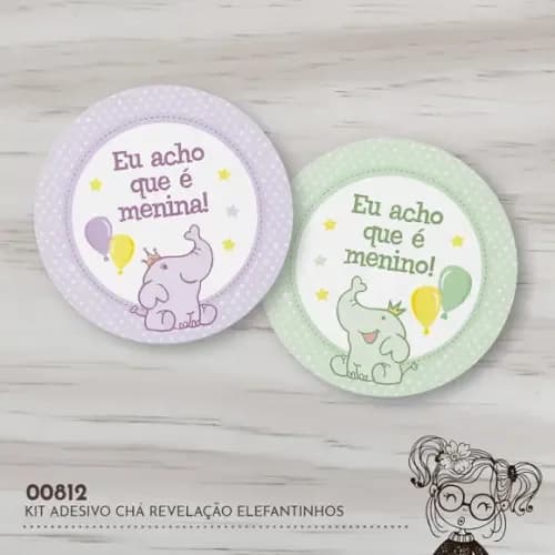 Kit Adesivos Redondos Chá Revelação Elefantinhos - 00812