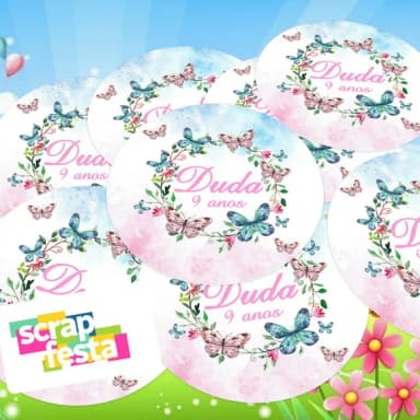 Adesivo 5 cm Redondo Personalizado Jardim Encantado Aquarela