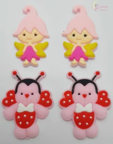 Apliques Fadinha e Joaninha de Borracha - Pct C/6 Unid