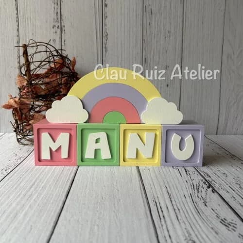 Decoração Bebê Candy Colors - Cubos 6x6cm Ts + Arco Íris.