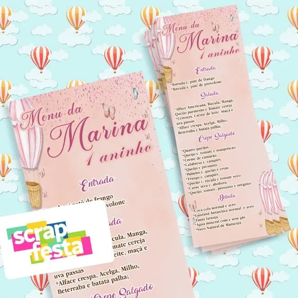 Menu Cardápio Personalizado Festa Balão Aquarela