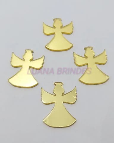 Aplique Anjo em Acrílico Espelhado Dourado - 3cm