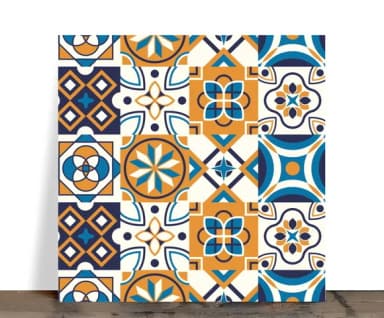 Azulejo Decorativo Mosaico Geométrico Azul e Laranja 15x15 c