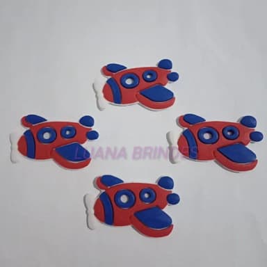 Aplique Avião Vermelho com Azul de Borracha - Pct C/6 Unid