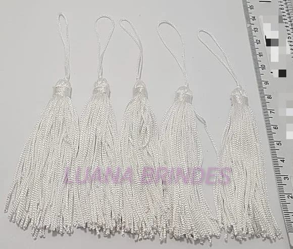 Pingente Tassel de Seda Branca Pct 10 Unidades