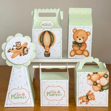 PEGUE E MONTE - Kit Festa CHA DE BEBE URSINHO VERDE - Decoração de Festa | Lembrancinhas | Aniversário | Personalizados