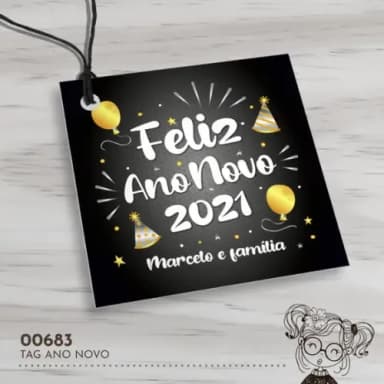 Tag Quadrada Feliz Ano Novo - 00683