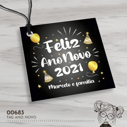 Tag Quadrada Feliz Ano Novo - 00683