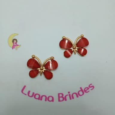 Borboleta Aplique Vermelha Metal Dourado 2,5cm Pct 2 unidade