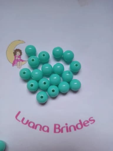 Bolinha Plástica Leitosa Verde Furo 10mm Pct 100 Unidades