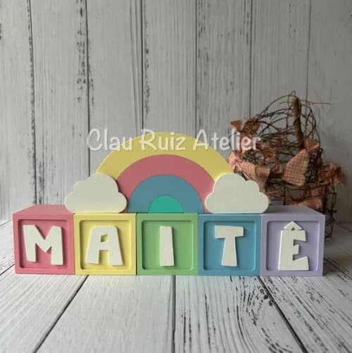 Decoração Bebê Candy Colors - Cubos 6x6cm Ts + Arco Íris.