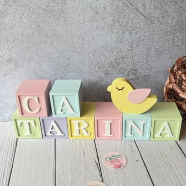 Passarinhos + Cubos 6x6cm Ts - Pastel Decoração Bebê