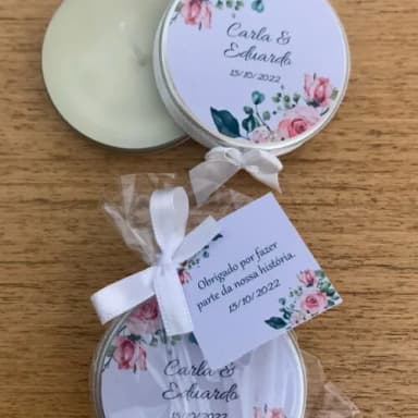 Lembrancinha Casamento Vela Aromática Floral Rosa e Verde