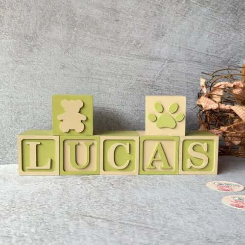 Ursinho + Cubos Ts 6x6cm- Decoração Bebê