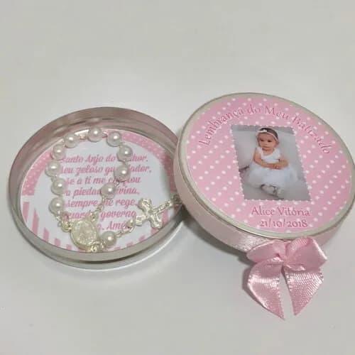 Lembrancinha Batizado foto com mini terço
