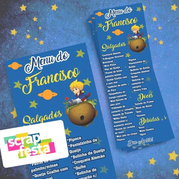 Menu Cardápio Personalizado Festa o Pequeno Príncipe