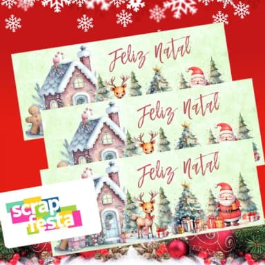 Adesivo Personalizado Retangular 4x10 Natal Aquarela