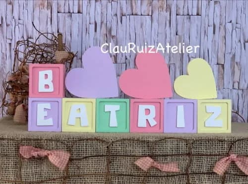 Decoração Bebê - Cubos 6x6cm Candy Ts + Trio de Coração