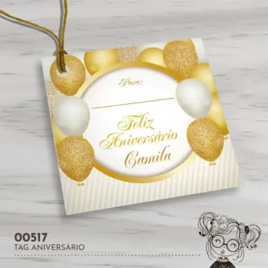 Tag Quadrada Feliz Aniversário - 00517