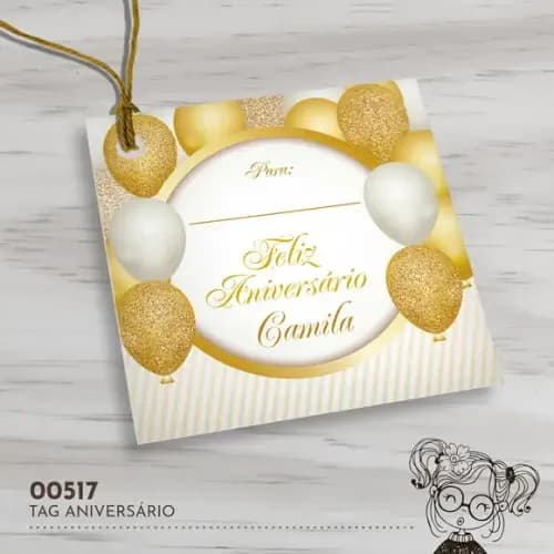 Tag Quadrada Feliz Aniversário - 00517