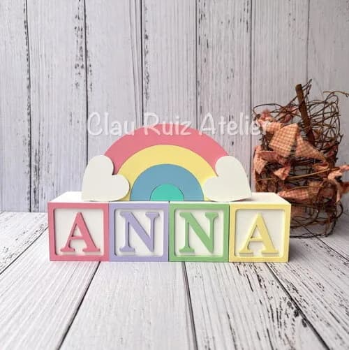 Decoração Bebê Candy Colors - Cubos 6x6cm Ts + Arco Íris.