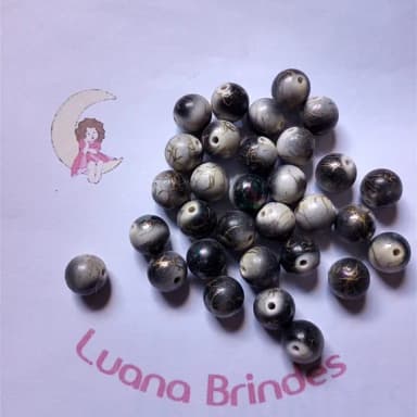 Bola Resina Preta Mesclada Dourada 12mm Pct 50 Unidades