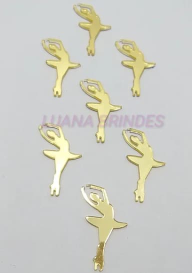 Aplique Bailarina em Acrílico Espelhado Dourado - 3cm
