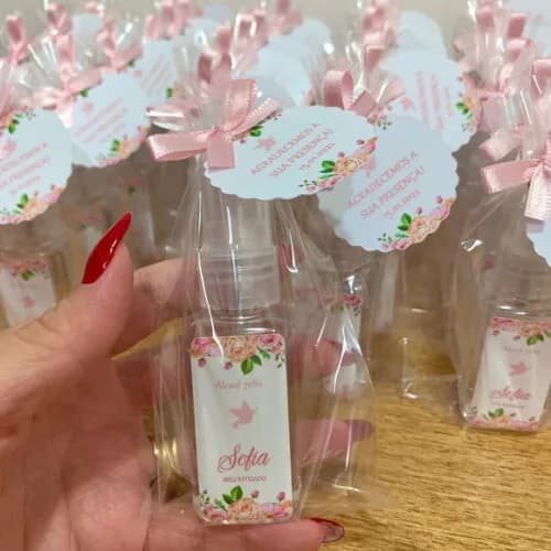 Álcool 70% Spray Lembrancinha Batizado Floral