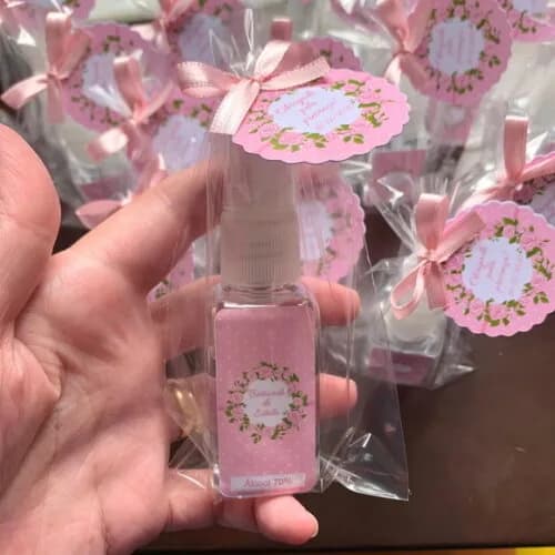 Álcool 70% Spray Lembrancinha Batizado floral