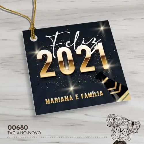 Tag Quadrada Feliz Ano Novo - 00680