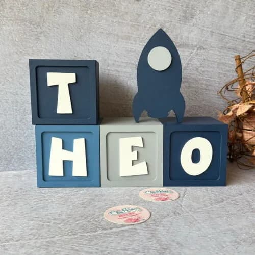 Astronauta Cubos Personalizados 8x8cm Foguete Decoração Bebê
