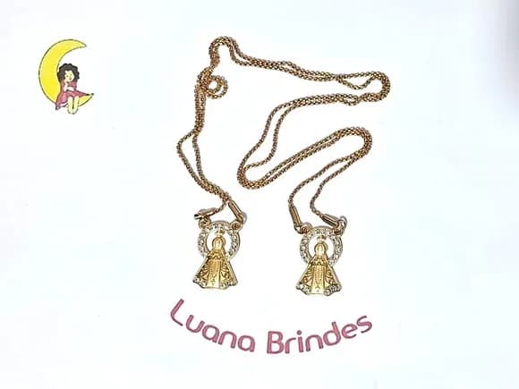 Escapulário Nsra Aparecida Dourado com Strass 60cm 1 Unidade
