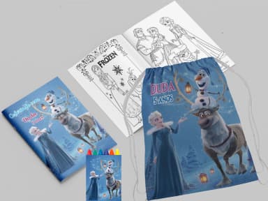 Kit Lembrancinhas Mochila e Revista de Colorir personalizado da Frozen