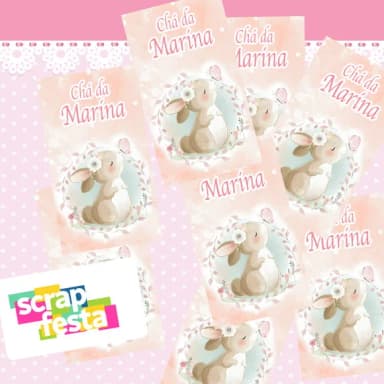Adesivo Personalizado Retangular 4x7 Chá de Menina Coelha