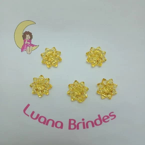 Botão Flor de Acrílico Amarelo 2cm Pct 28 Unidades